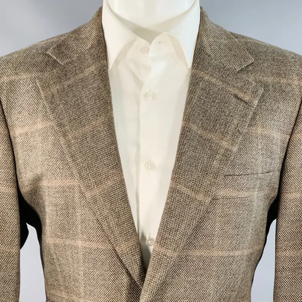 BOSS by HUGO BOSS Size 38 Brown Black Virgin Wool Cashmere Windowpane Sport Coat